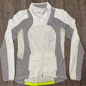 Lululemon Running Jacket Size 8 White Gray Lightweight Athletic Zip Up